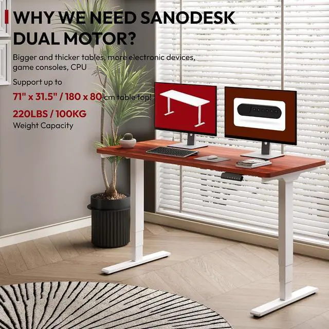 Alt view image 3 of 7 - 55" Electric Standing Desk,One-Piece Dual Motor Height Adjustable Desk, Stable and Durable 3-Stage Stand up Desk for Home Office (White Frame/55 x 28 Inch Mahogany top)