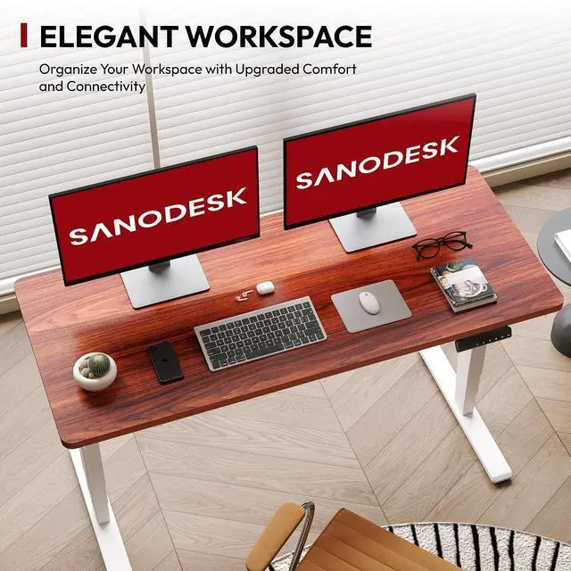 Alt view image 5 of 7 - 55" Electric Standing Desk,One-Piece Dual Motor Height Adjustable Desk, Stable and Durable 3-Stage Stand up Desk for Home Office (White Frame/55 x 28 Inch Mahogany top)