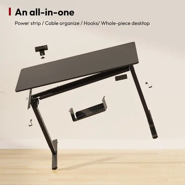 Alt view image 7 of 7 - Electric Standing Desk with Desk Clamp Power Strip 55"x 28" Whole-Piece Desktop Height Adjustable Stand Up Desk with Cable Management Sit Stand Home Office Desk Black Frame/Black Top