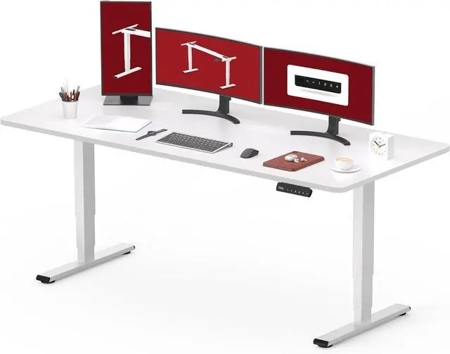 Main image of Standing Desk with Dual Motor, 3-Stage Lifting Column, Handset with 3 Preset and Sit-Stand Reminder - 60 inch Whole Piece White Desk/White Frame, Height Adjustable for Home and Office