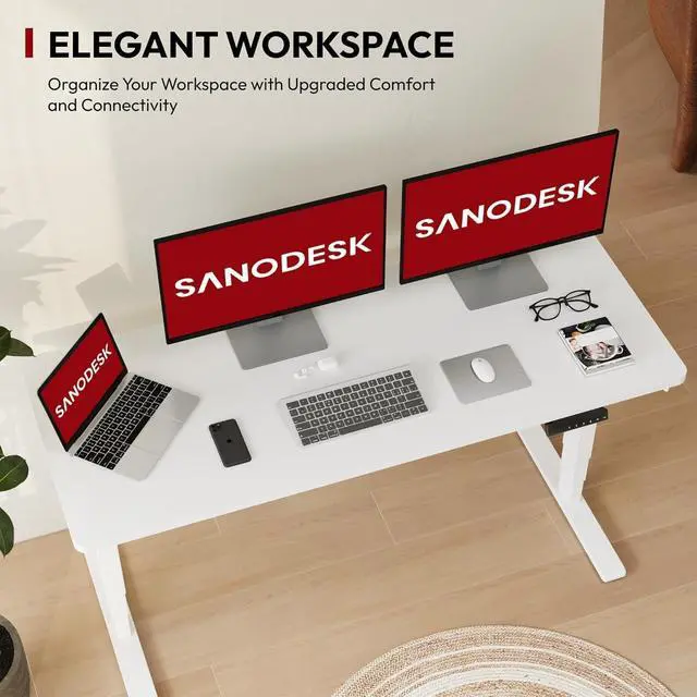 Alt view image 3 of 7 - Standing Desk with Dual Motor, 3-Stage Lifting Column, Handset with 3 Preset and Sit-Stand Reminder - 60 inch Whole Piece White Desk/White Frame, Height Adjustable for Home and Office