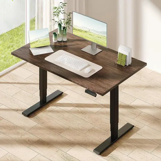 Main image of Solid Bamboo 3-Stage Dual Motor Standing Desk 55×28 One-Piece Top, Holds 220 lbs, Spacious Ergonomic Sit Stand Desk with Memory Presets for Home Office, Black Frame/Walnut Bamboo