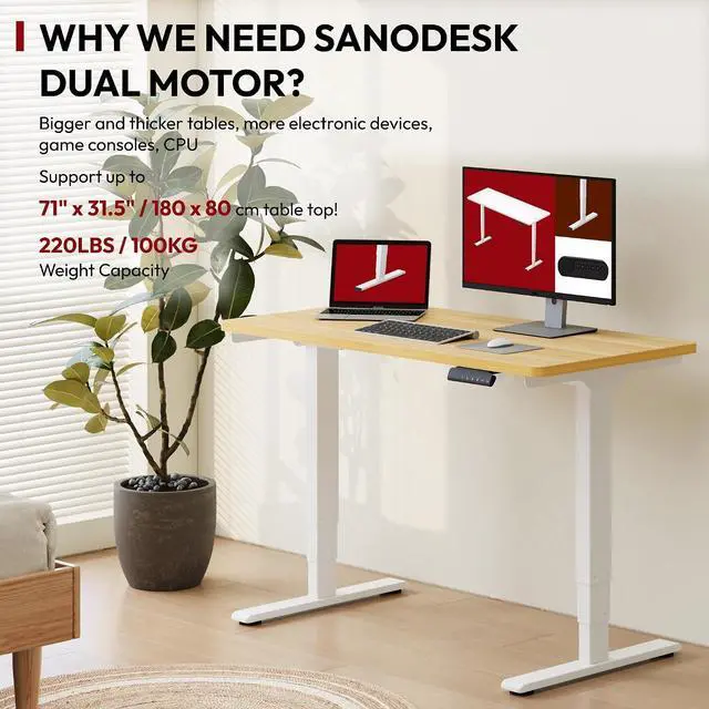 Alt view image 3 of 7 - 48" Electric Standing DeskOne-Piece Dual Motor Height Adjustable Desk, Stable and Durable 3-Stage Stand up Desk for Home Office (White Frame/48 x 30 Inch Maple top)
