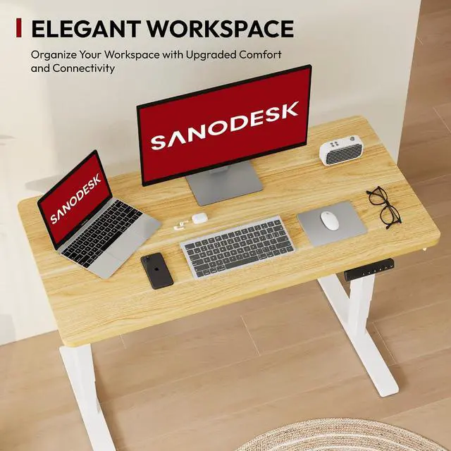 Alt view image 5 of 7 - 48" Electric Standing DeskOne-Piece Dual Motor Height Adjustable Desk, Stable and Durable 3-Stage Stand up Desk for Home Office (White Frame/48 x 30 Inch Maple top)
