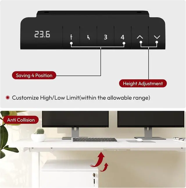 Alt view image 6 of 7 - Standing Desk with Dual Motor, 3-Stage Lifting Column, Handset with 3 Preset and Sit-Stand Reminder - 60 inch Whole Piece White Desk/White Frame, Height Adjustable for Home and Office