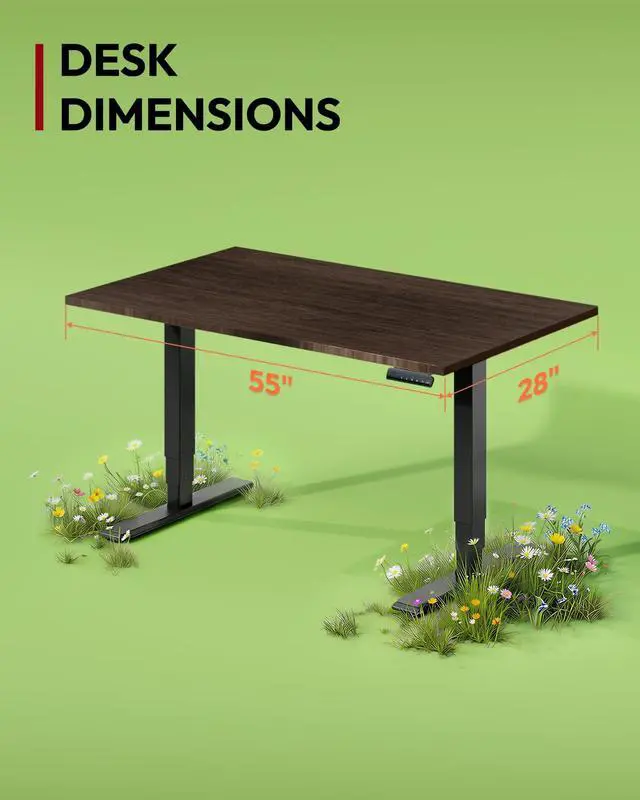 Alt view image 2 of 7 - Solid Bamboo 3-Stage Dual Motor Standing Desk 55×28 One-Piece Top, Holds 220 lbs, Spacious Ergonomic Sit Stand Desk with Memory Presets for Home Office, Black Frame/Walnut Bamboo