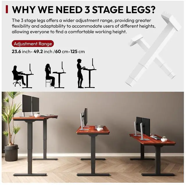 Alt view image 2 of 7 - Standing Desk with Dual Motor, 3-Stage Lifting Column, Handset with 3 Preset and Sit-Stand Reminder - 60 inch One-piece Mahoney Desk/Black Frame, Height Adjustable Desk for Home and Office