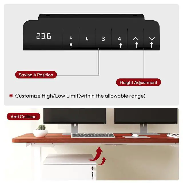 Alt view image 4 of 7 - Standing Desk with Dual Motor, 3-Stage Lifting Column, Handset with 3 Preset and Sit-Stand Reminder - 60 inch One-Piece Mahogany Desk/White Frame, Height Adjustable Desk for Home and Office
