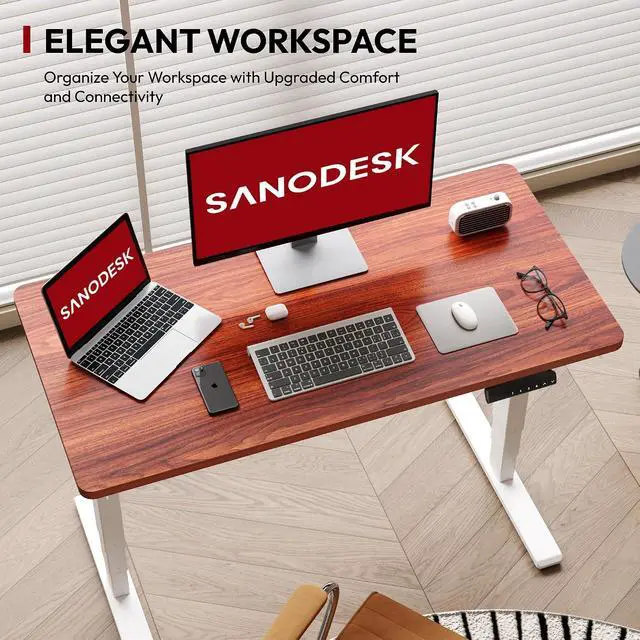 Alt view image 5 of 7 - 48" Electric Standing Desk,One-Piece Dual Motor Height Adjustable Desk, Stable and Durable 3-Stage Stand up Desk for Home Office (White Frame/48 x 30 Inch Mahogany top)