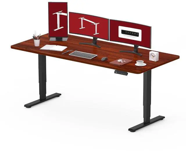 Main image of Standing Desk with Dual Motor, 3-Stage Lifting Column, Handset with 3 Preset and Sit-Stand Reminder - 60 inch One-piece Mahoney Desk/Black Frame, Height Adjustable Desk for Home and Office