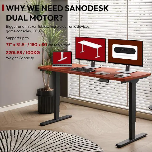 Alt view image 3 of 7 - Standing Desk with Dual Motor, 3-Stage Lifting Column, Handset with 3 Preset and Sit-Stand Reminder - 60 inch One-piece Mahoney Desk/Black Frame, Height Adjustable Desk for Home and Office