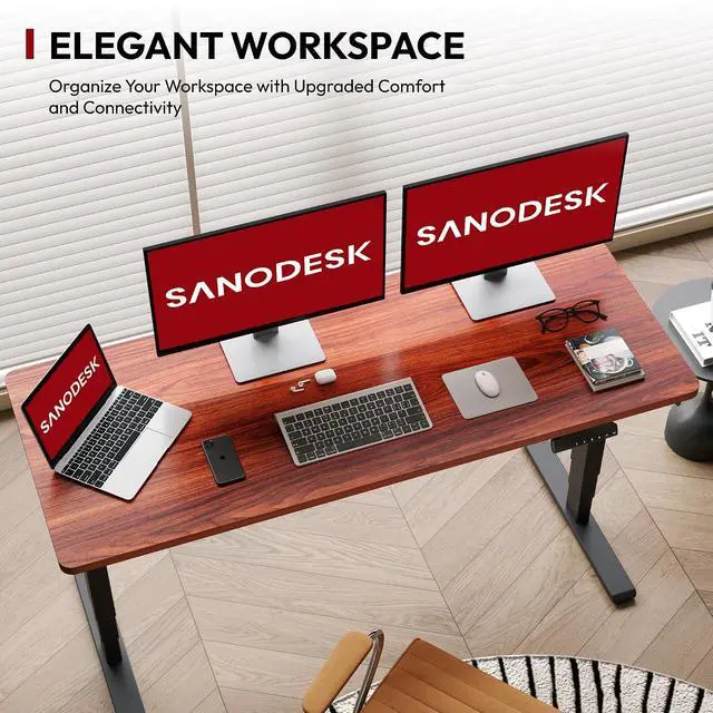 Alt view image 4 of 7 - Standing Desk with Dual Motor, 3-Stage Lifting Column, Handset with 3 Preset and Sit-Stand Reminder - 60 inch One-piece Mahoney Desk/Black Frame, Height Adjustable Desk for Home and Office