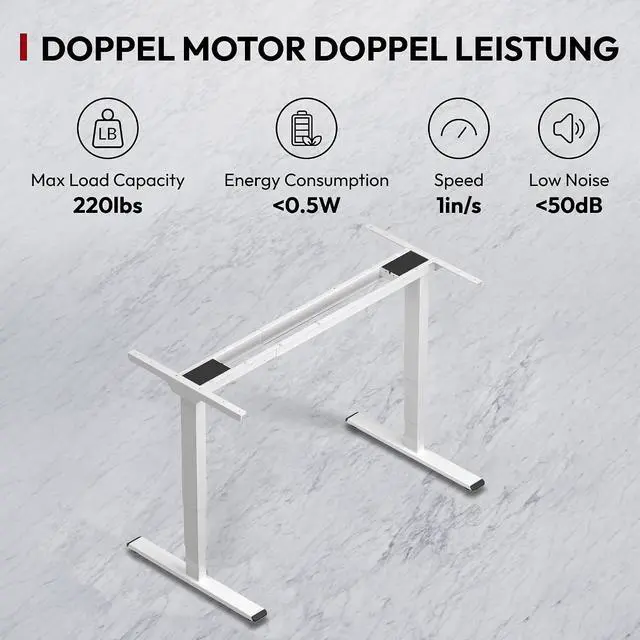 Alt view image 4 of 7 - Dual Motor 3 Stage Electric Height Adjustable Standing Desk Frame Heavy Duty 220lbs Load Capacity for Home Office (White Frame Only)