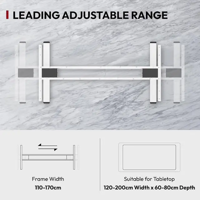 Alt view image 5 of 7 - Dual Motor 3 Stage Electric Height Adjustable Standing Desk Frame Heavy Duty 220lbs Load Capacity for Home Office (White Frame Only)