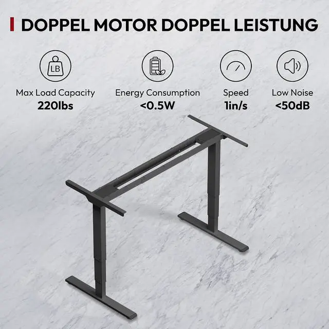 Alt view image 4 of 7 - Dual Motor 3 Stage Electric Height Adjustable Standing Desk Frame Heavy Duty 220lbs Load Capacity for Home Office (Black Frame Only)
