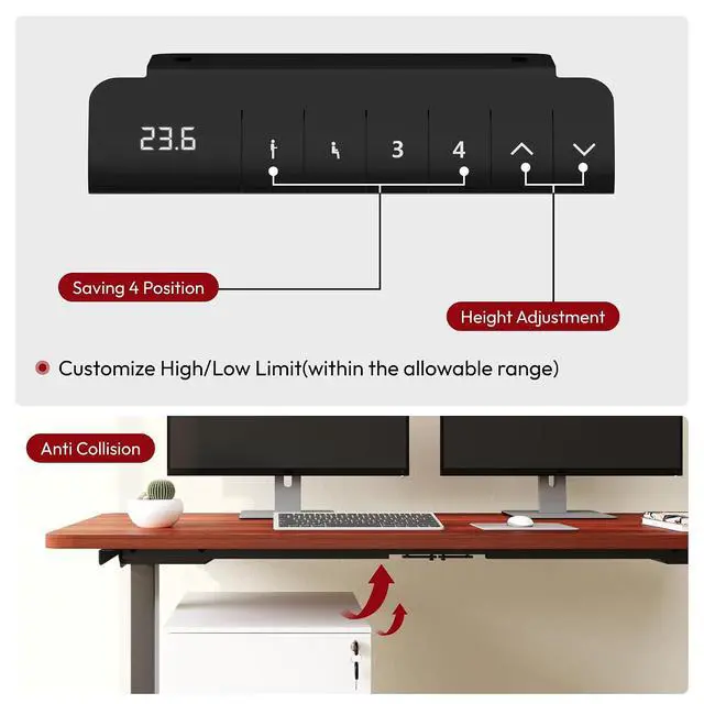 Alt view image 6 of 7 - Standing Desk with Dual Motor, 3-Stage Lifting Column, Handset with 3 Preset and Sit-Stand Reminder - 60 inch One-piece Mahoney Desk/Black Frame, Height Adjustable Desk for Home and Office