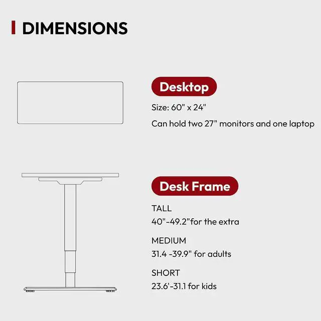 Alt view image 5 of 7 - Standing Desk with Dual Motor, 3-Stage Lifting Column, Handset with 3 Preset and Sit-Stand Reminder - 60 inch One-Piece Mahogany Desk/White Frame, Height Adjustable Desk for Home and Office