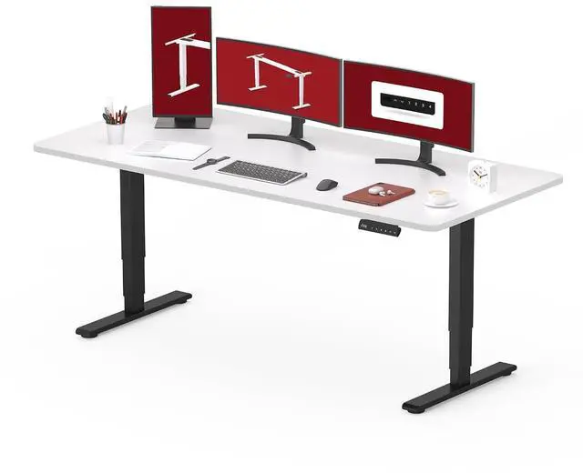 Main image of Standing Desk with Dual Motor, 3-Stage Lifting Column, Handset with 3 Preset and Sit-Stand Reminder - 60 inch One-piece White Desk/White Frame, Height Adjustable for Home and Office