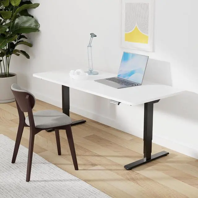Alt view image 2 of 7 - Standing Desk with Dual Motor, 3-Stage Lifting Column, Handset with 3 Preset and Sit-Stand Reminder - 60 inch One-piece White Desk/White Frame, Height Adjustable for Home and Office