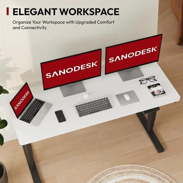 Alt view image 5 of 7 - Standing Desk with Dual Motor, 3-Stage Lifting Column, Handset with 3 Preset and Sit-Stand Reminder - 60 inch One-piece White Desk/White Frame, Height Adjustable for Home and Office