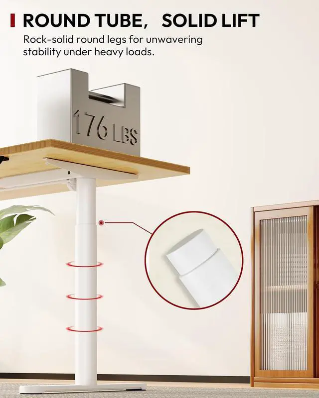 Alt view image 3 of 7 - Bamboo Standing Desk with Rounded-Column & One-Piece Desktop - 55"x28" Electric Adjustable Desk for Home Office, Memory Height Control, White Frame