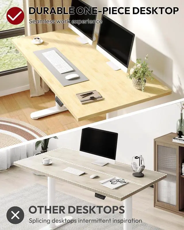 Alt view image 4 of 7 - Bamboo Standing Desk with Rounded-Column & One-Piece Desktop - 55"x28" Electric Adjustable Desk for Home Office, Memory Height Control, White Frame