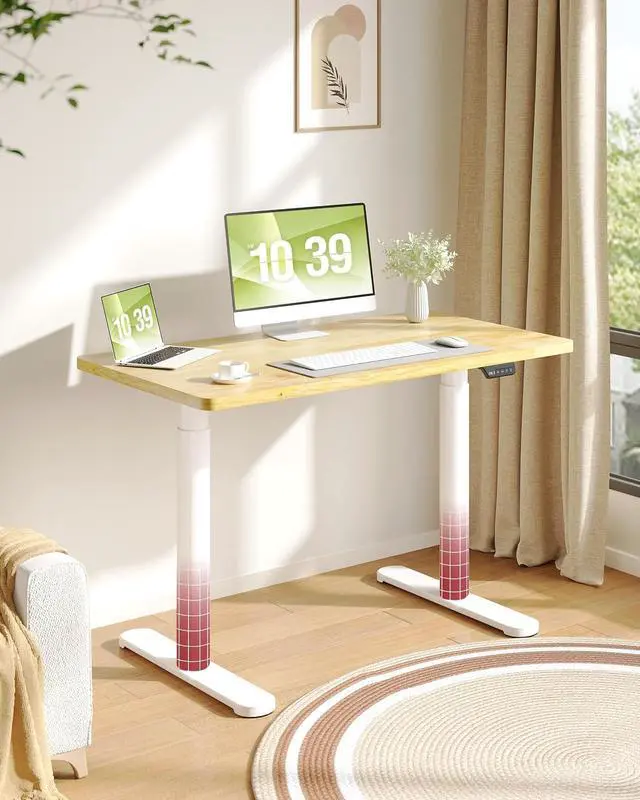 Main image of Solid Wood Standing Desk with Rounded-Column & One-Piece Desktop - 48"x24" Electric Adjustable Desk for Home Office, Memory Height Control, White Frame