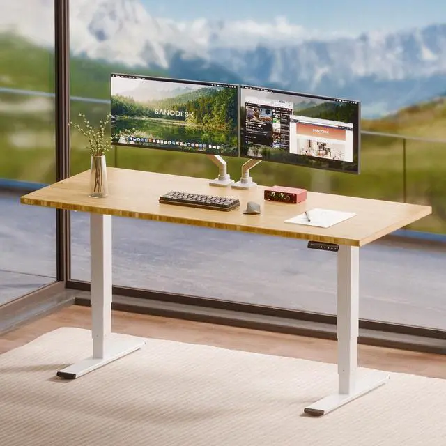 Main image of Solid Bamboo 3-Stage Dual Motor Standing Desk 72×30 One-Piece Top, Holds 220 lbs, Spacious Ergonomic Sit Stand Desk with Memory Presets for Home Office, White Frame/Natural Bamboo
