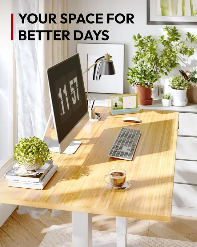 Alt view image 7 of 7 - Solid Bamboo 3-Stage Dual Motor Standing Desk 55×28 One-Piece Top, Holds 220 lbs, Spacious Ergonomic Sit Stand Desk with Memory Presets for Home Office, White Frame/Natural Bamboo