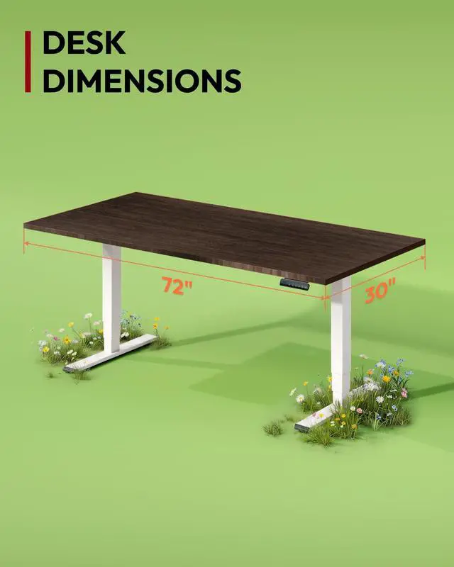 Alt view image 2 of 7 - Solid Bamboo 3-Stage Dual Motor Standing Desk 72×30 One-Piece Top, Holds 220 lbs, Spacious Ergonomic Sit Stand Desk with Memory Presets for Home Office, White Frame/Walnut Bamboo