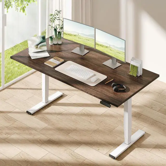 Main image of Solid Bamboo 3-Stage Dual Motor Standing Desk 72×30 One-Piece Top, Holds 220 lbs, Spacious Ergonomic Sit Stand Desk with Memory Presets for Home Office, White Frame/Walnut Bamboo