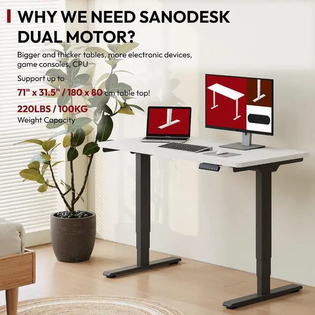 Alt view image 5 of 7 - 48" Electric Standing Desk,One-piece Dual Motor Height Adjustable Desk, Stable and Durable 3-Stage Stand up Desk for Home Office (Black Frame/48 x 30 Inch White top)