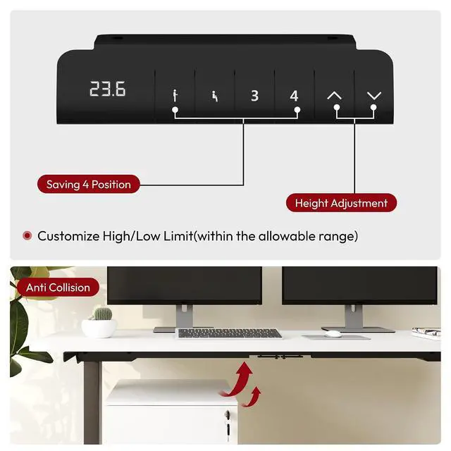 Alt view image 6 of 7 - Standing Desk with Dual Motor, 3-Stage Lifting Column, Handset with 3 Preset and Sit-Stand Reminder - 60 inch One-piece White Desk/White Frame, Height Adjustable for Home and Office