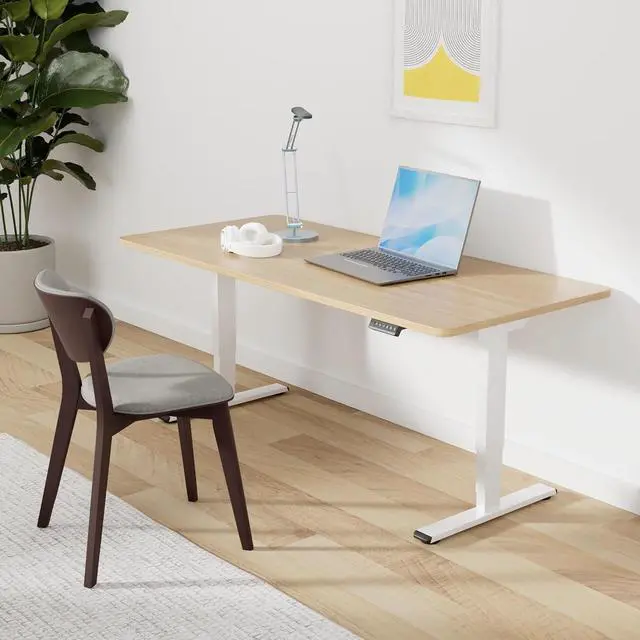 Alt view image 2 of 7 - Standing Desk with Dual Motor, 3-Stage Lifting Column, Handset with 3 Preset and Sit-Stand Reminder - 60 inch One-Piece Maple Desk/White Frame, Height Adjustable Desk for Home and Office