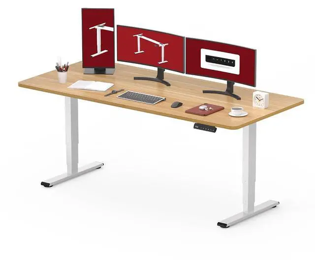 Main image of Standing Desk with Dual Motor, 3-Stage Lifting Column, Handset with 3 Preset and Sit-Stand Reminder - 60 inch One-Piece Maple Desk/White Frame, Height Adjustable Desk for Home and Office