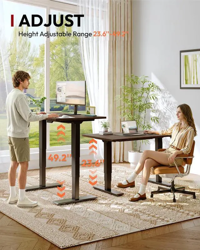 Alt view image 5 of 7 - Solid Bamboo 3-Stage Dual Motor Standing Desk 60×30 One-Piece Top, Holds 220 lbs, Spacious Ergonomic Sit Stand Desk with Memory Presets for Home Office, Black Frame/Walnut Bamboo