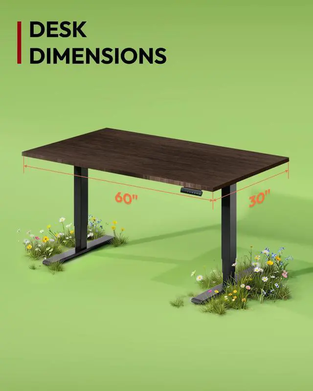 Alt view image 2 of 7 - Solid Bamboo 3-Stage Dual Motor Standing Desk 60×30 One-Piece Top, Holds 220 lbs, Spacious Ergonomic Sit Stand Desk with Memory Presets for Home Office, Black Frame/Walnut Bamboo