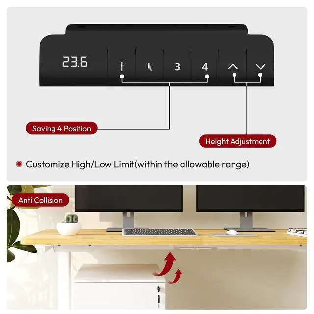 Alt view image 7 of 7 - Standing Desk with Dual Motor, 3-Stage Lifting Column, Handset with 3 Preset and Sit-Stand Reminder - 60 inch One-Piece Maple Desk/White Frame, Height Adjustable Desk for Home and Office