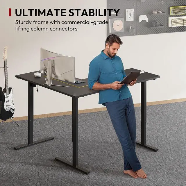 Alt view image 7 of 7 - Electric Corner L-Shaped 71 x 63 in Standing Desk, Memory Height Adjustment, Black Top Black Frame