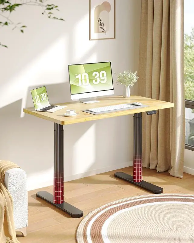 Main image of Solid Wood Standing Desk with Rounded-Column & One-Piece Desktop - 48"x24" Electric Adjustable Desk for Home Office, Memory Height Control, Black Frame