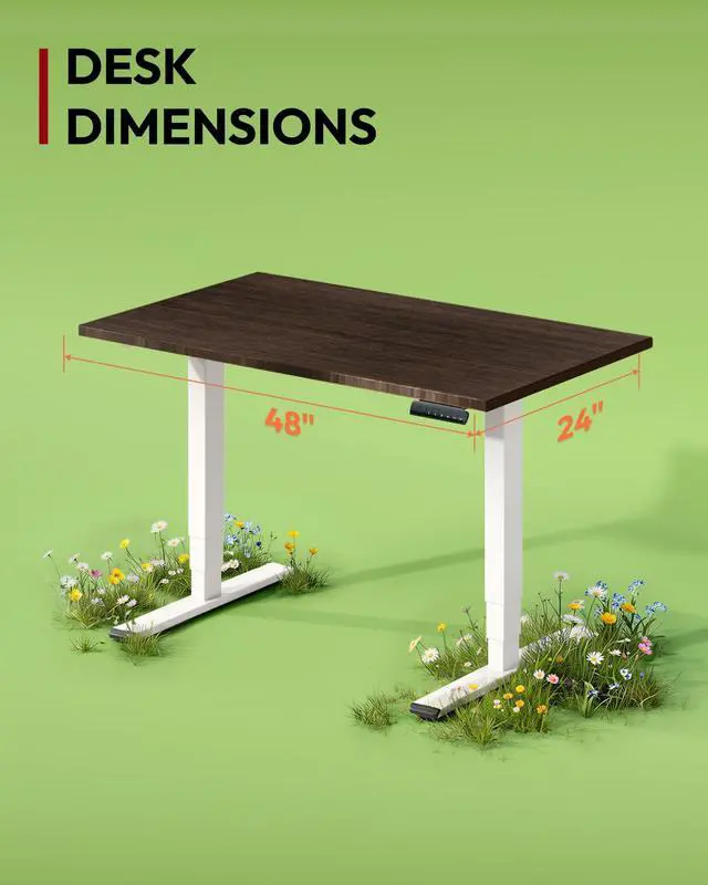 Alt view image 2 of 7 - Solid Bamboo 3-Stage Dual Motor Standing Desk 48×24 One-Piece Top, Holds 220 lbs, Spacious Ergonomic Sit Stand Desk with Memory Presets for Home Office, White Frame/Walnut Bamboo