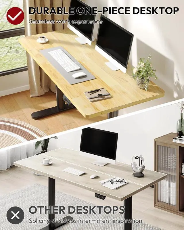 Alt view image 4 of 7 - Solid Wood Standing Desk with Rounded-Column & One-Piece Desktop - 48"x24" Electric Adjustable Desk for Home Office, Memory Height Control, Black Frame