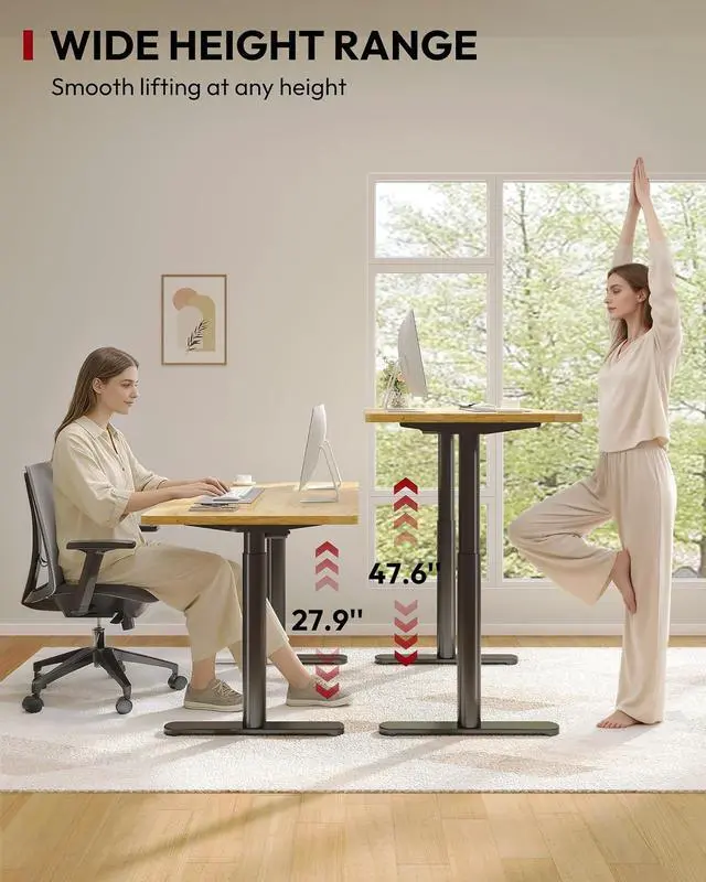 Alt view image 5 of 7 - Solid Wood Standing Desk with Rounded-Column & One-Piece Desktop - 48"x24" Electric Adjustable Desk for Home Office, Memory Height Control, Black Frame