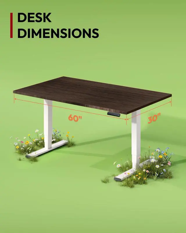 Alt view image 2 of 7 - Solid Bamboo 3-Stage Dual Motor Standing Desk 60×30 One-Piece Top, Holds 220 lbs, Spacious Ergonomic Sit Stand Desk with Memory Presets for Home Office, White Frame/Walnut Bamboo