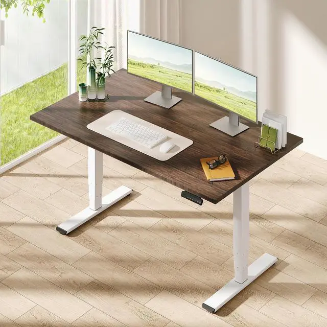 Main image of Solid Bamboo 3-Stage Dual Motor Standing Desk 60×30 One-Piece Top, Holds 220 lbs, Spacious Ergonomic Sit Stand Desk with Memory Presets for Home Office, White Frame/Walnut Bamboo