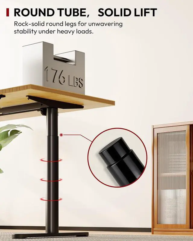 Alt view image 3 of 7 - Bamboo Standing Desk with Rounded-Column & One-Piece Desktop - 55"x28" Electric Adjustable Desk for Home Office, Memory Height Control, Black Frame