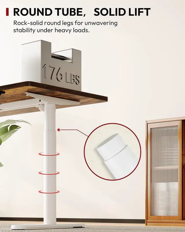 Alt view image 3 of 7 - Standing Desk with Rounded-Column & One-Piece Desktop - 55"x28" Electric Adjustable Desk for Home Office, Memory Height Control, White Frame