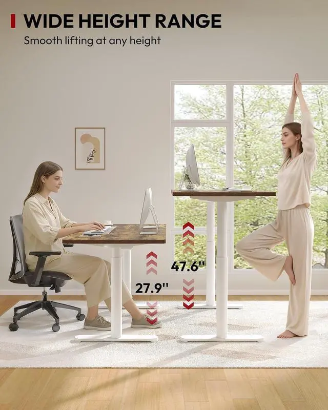 Alt view image 5 of 7 - Standing Desk with Rounded-Column & One-Piece Desktop - 55"x28" Electric Adjustable Desk for Home Office, Memory Height Control, White Frame
