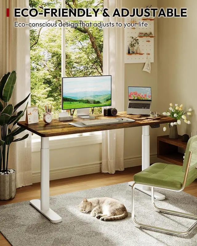 Alt view image 7 of 7 - Standing Desk with Rounded-Column & One-Piece Desktop - 55"x28" Electric Adjustable Desk for Home Office, Memory Height Control, White Frame