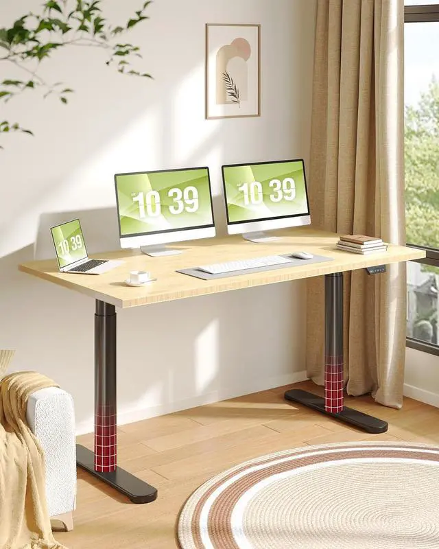 Main image of Bamboo Standing Desk with Rounded-Column & One-Piece Desktop - 60"x30" Electric Adjustable Desk for Home Office, Memory Height Control, Black Frame